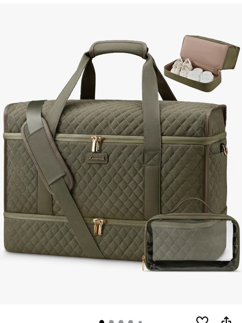 NWOT Lovevook Quilted Travel Duffel Weekender Bag in Olive